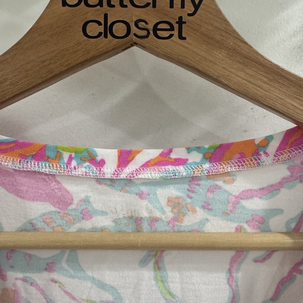 Lilly Pulitzer Etta Floral/fish Print V Neck Short Sleeve Shirt Medium 11-3036 - Picture 3 of 5